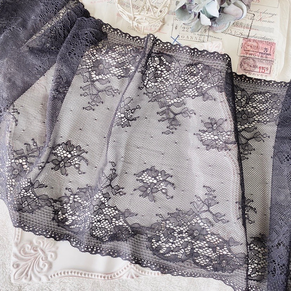 1m 綺麗 花 フラワー ストレッチレース 黒 BK200921 ハンドメイド 手芸 素材 材料 DIY