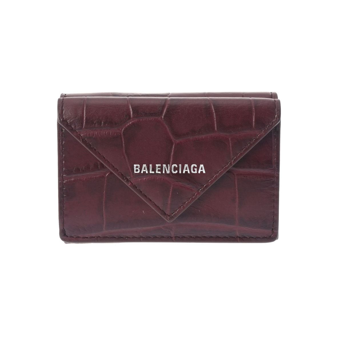 BALENCIAGA バレンシアガ ペーパー ミニ ウォレット ボルドー 391446 ユニセックス 型押しレザー 三つ折り財布 Bランク 中古 