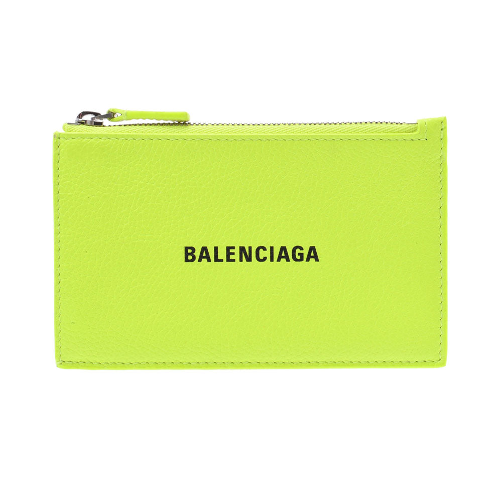 BALENCIAGA バレンシアガ フラグメントケース ジップ付きカードホルダー 蛍光イエロー 527545 ユニセックス カーフ コインケース 新同 中古 