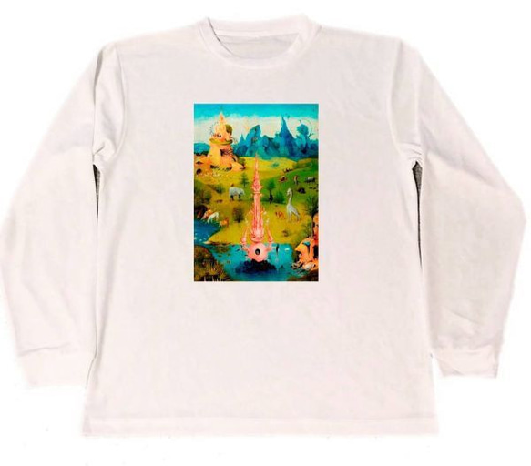 ヒエロニムス・ボス　ドライ　ロング　Tシャツ　名画　絵画　アート　グッズ　快楽の園　部分　ロンT　白