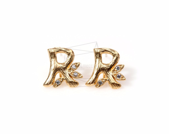 ERG-095R-MG【2個入り】イニシャルRピアス,CZ Initial R Ear Post