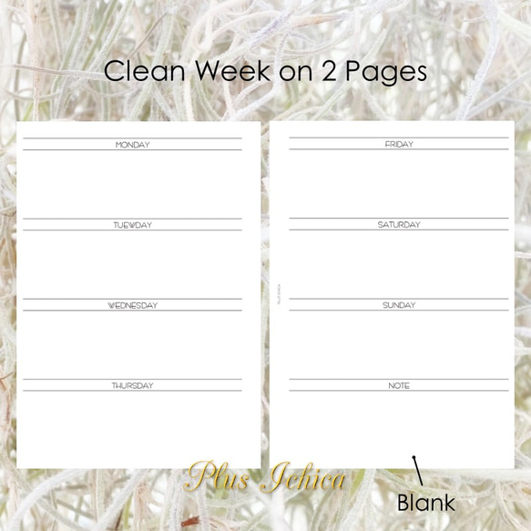 【バイブル/A5】Clean Week on 2 Pages  #31 Blank, 手帳リフィル