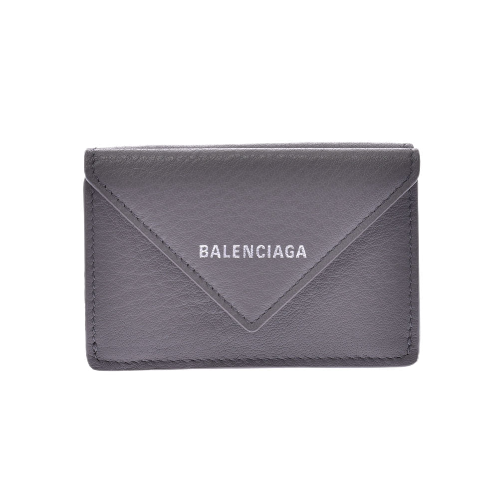 BALENCIAGA バレンシアガ ペーパーミニウォレット コンパクトウォレット グレー ユニセックス カーフ 三つ折り財布 未使用 