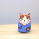 姫だるま猫　梅（着物・青）