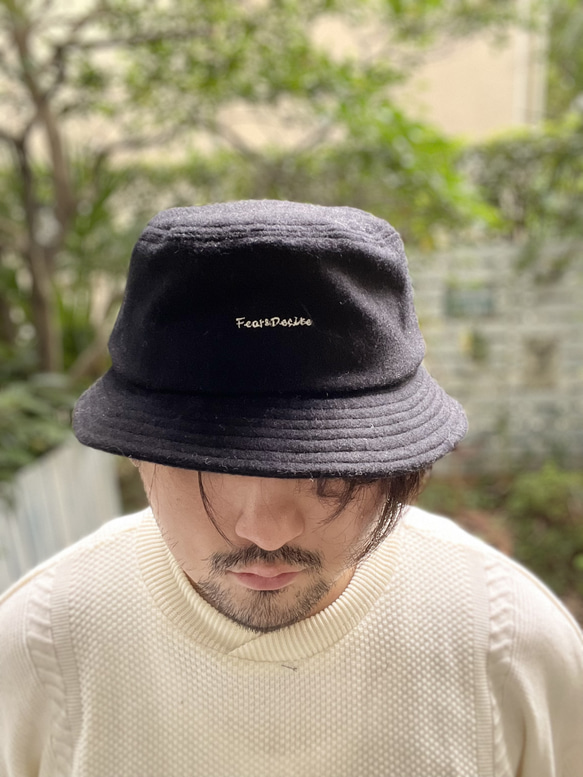 fear&desire wool bucket hat w/embroidery F black