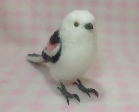 羊毛フェルト ほぼライフサイズ　シマエナガ　受注作成　野鳥　羊毛インコ　羊毛オブジェ　工房小鳥屋さん