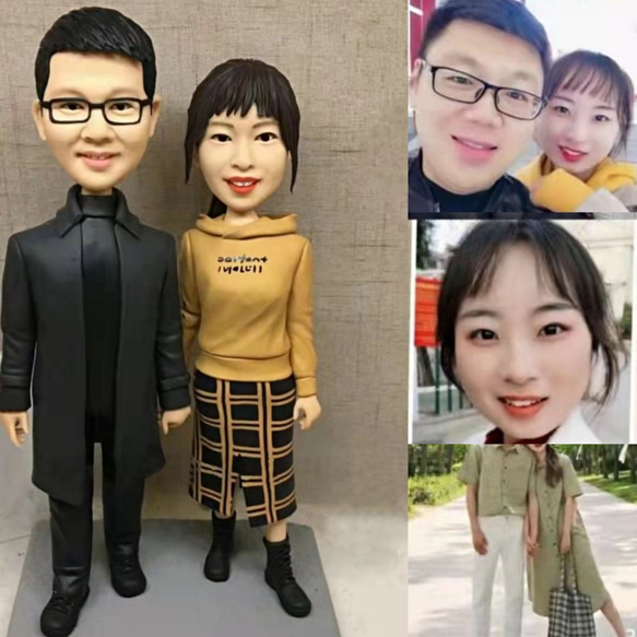 オーダーメイド お写真入から 3D 肖像画 似顔絵 人形 フィギュア 結婚祝い・周年記念日 夫婦 カップル  両親贈呈品