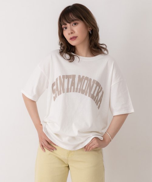 SANTAMONIKA プリントTシャツ ビックシルエット 半袖 サイドスリット ロング丈 チュニック 春 夏