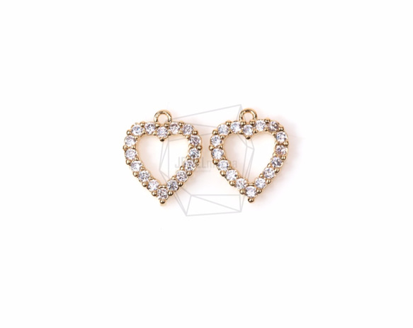 PDT-1223-G【2個入り】CZハートペンダント,Cubic Zirconia Setting heart pend