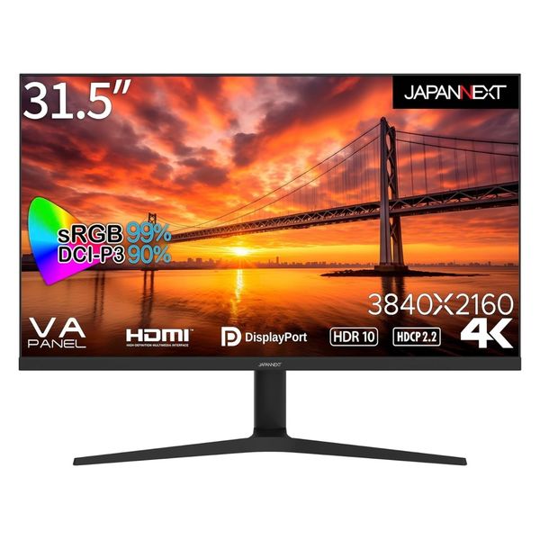 31.5インチ ワイド 4K液晶ディスプレイ(3840x2160/VA/DPx1/HDMIx2) JN-V3150UHDR-HSP（直送品）