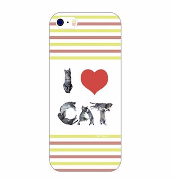 【お歳暮】猫 スマホカバー ねこフォント【I LOVE CAT】ライトグリーン (NF-KGR)_画像1