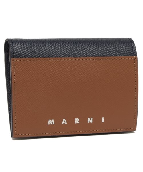 マルニ 二つ折り財布 バイフォールド ミニ財布 ロゴ ブラウン ブルー メンズ MARNI PFMI0072U0 LV520 ZO719