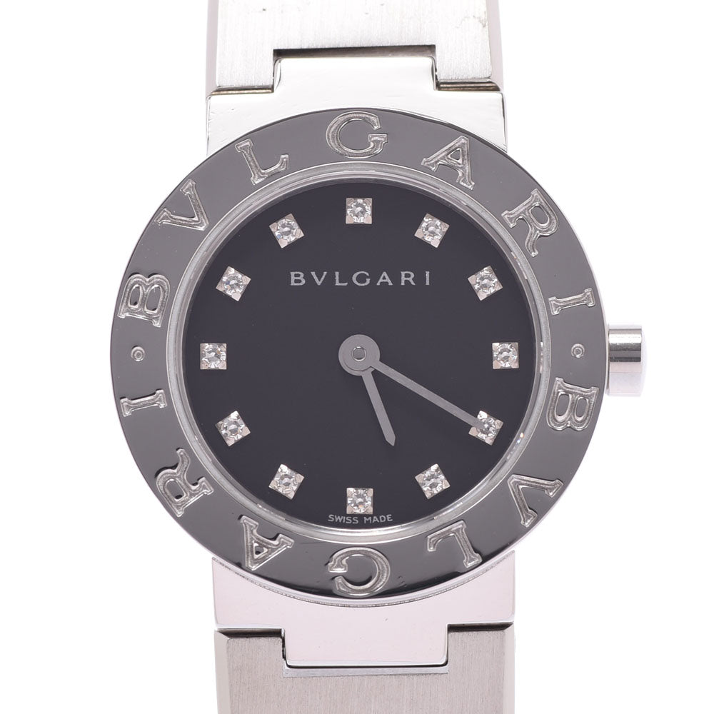 BVLGARI ブルガリ ブルガリブルガリ 23 12Pダイヤ BB23SS レディース SS 腕時計 クオーツ 黒文字盤 Aランク 中古 