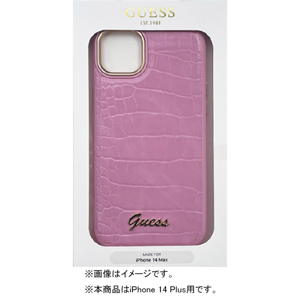 GUESS iPhone 14 Plus用クロコ調 背面ケース ピンク GUHCP14MHGCRHP