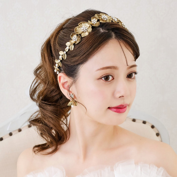 RO41 パールカチューシャ 大粒パール 2連カチューシャ ブライダル ヘアアクセサリー 結婚式 前撮り