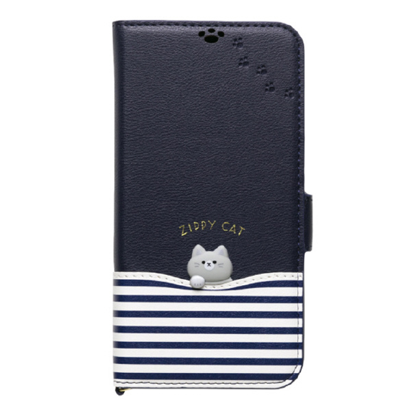 NATURAL design iPhone 15/14/13用手帳型ケース ZIPPY CAT ネイビー IP23-61-ZPCAT03