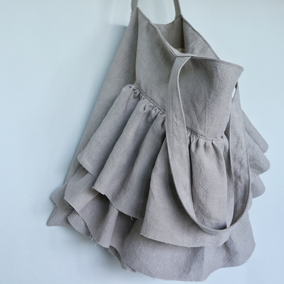 European linen big frill bag (rose gray)