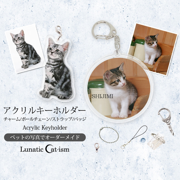 送料無料｜オーダーメイド-ペットの写真でアクリルキーホルダー/ストラップ/チャーム/バッジ 猫 犬：フォト