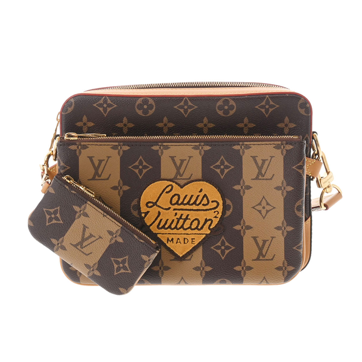 LOUIS VUITTON ルイヴィトン モノグラム ストライプ トリオ メッセンジャー NIGOコラボ ブラウン M45965 メンズ モノグラムキャンバス ショルダーバッグ 新同 中古 