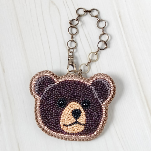 ビーズ刺繍◆くまのバッグチャーム＊ブラウン