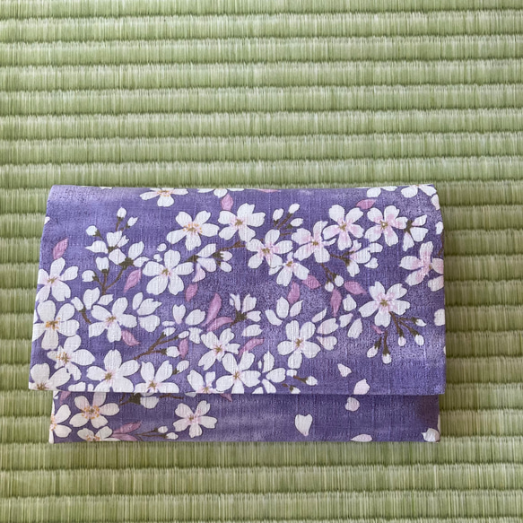 御朱印帳入れ(大小サイズ兼用1冊用)桜(パープル)