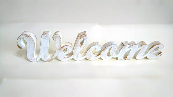 「Ｗｅｌｃｏｍｅ」アンティークペイント オブジェ(Ｌサイズ)