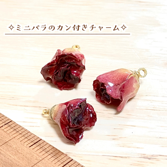 本物ドライフラワー✧ミニ薔薇のカン付きチャーム【1個】