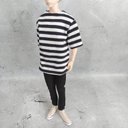 六分の一男子図鑑　エイト　服　半袖ボーダーTシャツ+黒パンツセット　ハンドメイド