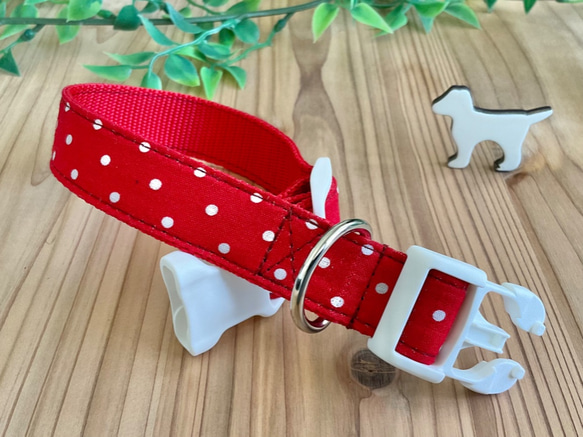 犬　首輪　水玉　定番　Mサイズ　レッド　小型犬　中型犬　ハンドメイド