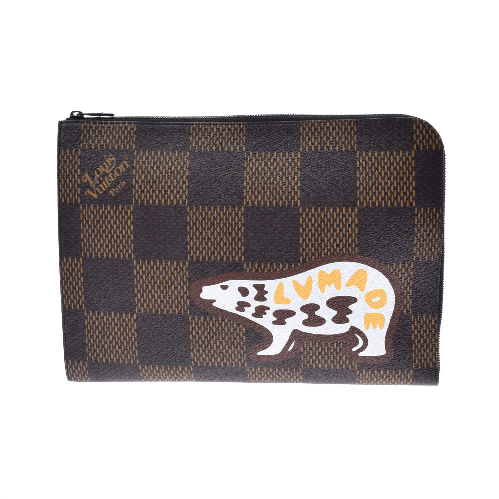 LOUIS VUITTON ルイヴィトン ダミエ ジャイアント ポシェットジュール クラッチバッグ NIGOコラボ ブラウン N60390 メンズ ダミエキャンバス セカンドバッグ 新同 中古 