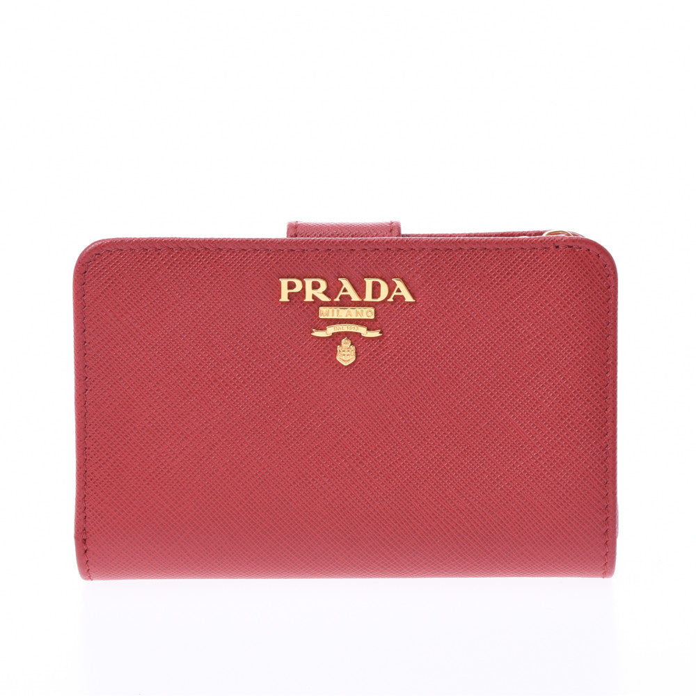 PRADA プラダ L字ファスナー財布 赤 ゴールド金具 1ML225 レディース サフィアーノ 二つ折り財布 Aランク 中古 