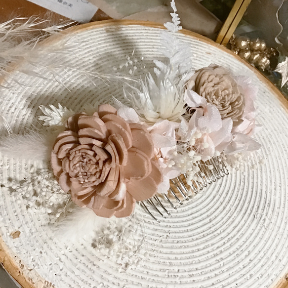 ★もふもふヘッドアクセサリーコームタイプ★shabby pink White★bridalからお子様の入学式まで❤︎