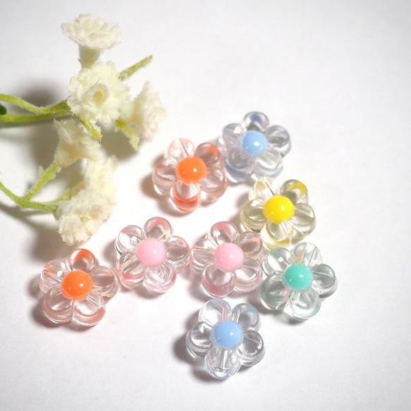 60個 フラワー アクリルビーズ 12mm ミックスカラー 花 ビーズ アクセサリーパーツ 【A079】