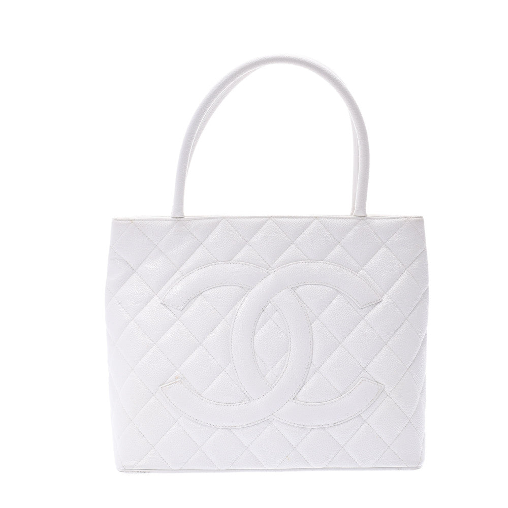 CHANEL シャネル 復刻トート 白 レディース キャビアスキン ハンドバッグ Bランク 中古 