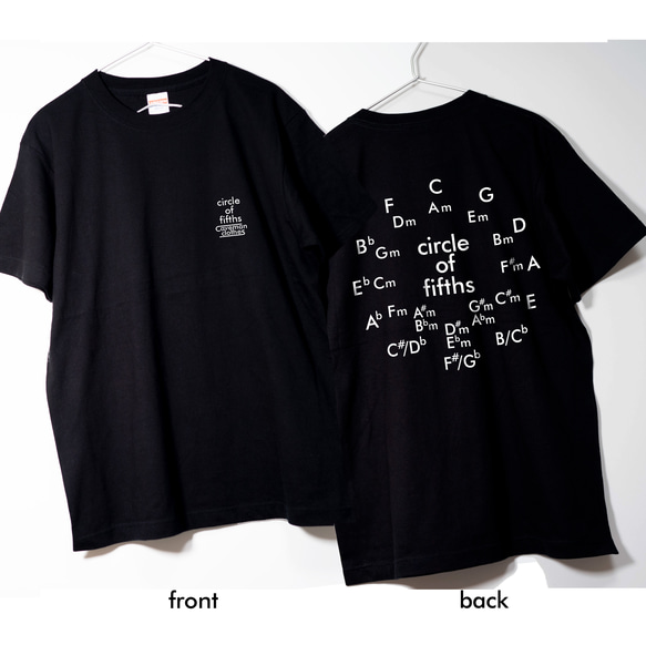 音楽理論系Ｔシャツ サークル・オブ・フィフス 【ブラック】 両面プリント　クルーネック　メンズ・レディース有