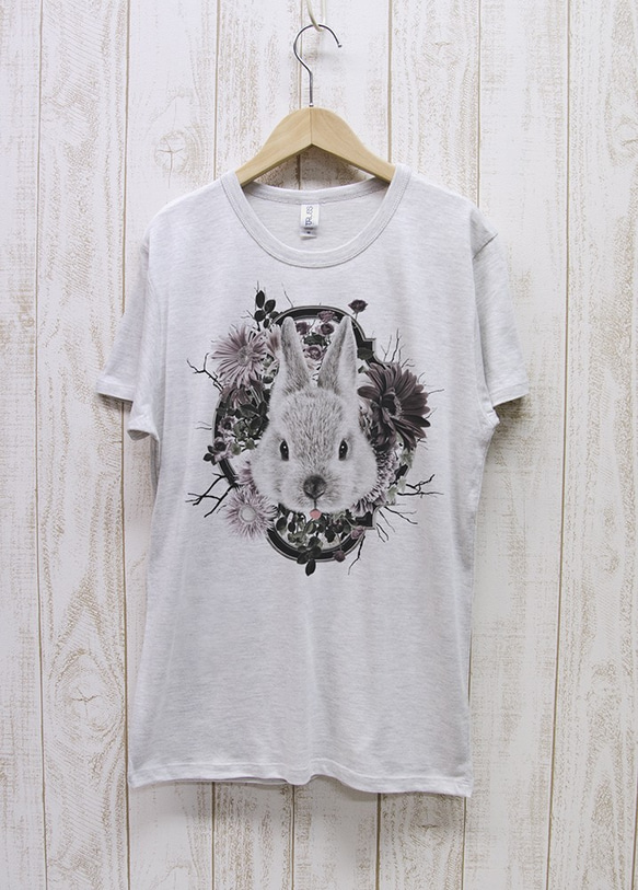 ronronRABIT Tee　Flower Frame（ヘザーホワイト） / R033-TT-HWH