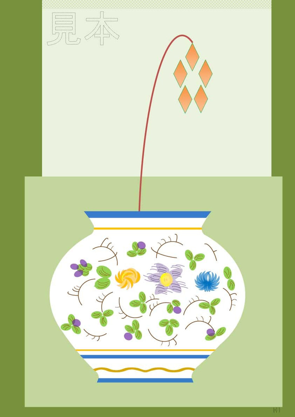 花瓶オリーブ色・A4 (A3) ミニポスター