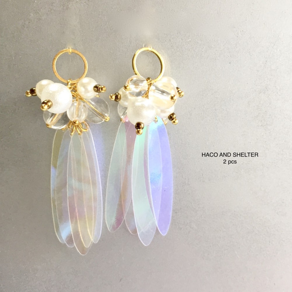 2pcs★clear cute fleur・ pearl（アクリル・クリア PVC チャーム）