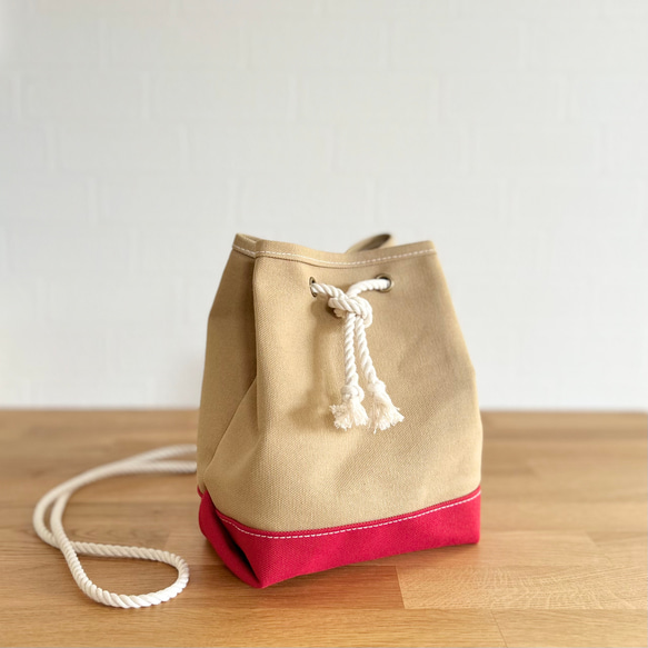 kinchaku bag beige × red《受注製作》