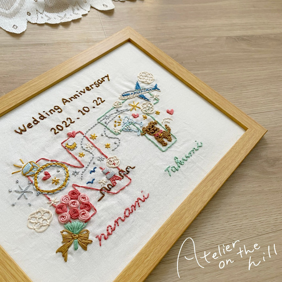 刺繍ウェルカムボード 結婚祝い 綿婚式 結婚2周年プレゼントに♡「ふたりのストーリーイニシャル」