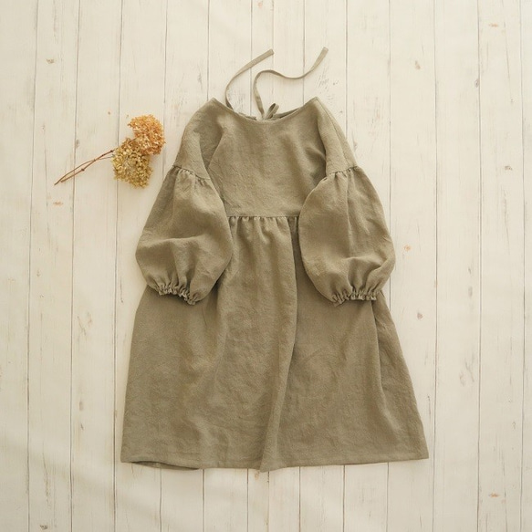 haruカッポウギワンピース Belgium linen 100%  *glass beige