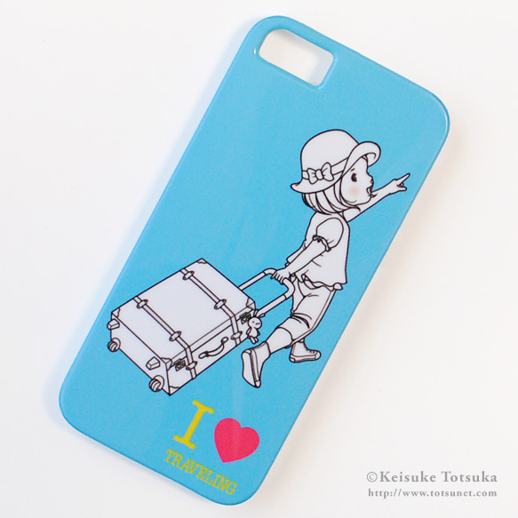 iPhoneケース／I LOVE TRAVELING (ブルー)