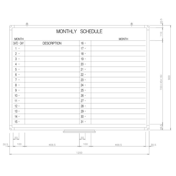 日学 樹脂枠ホワイトボード 予定表 （1ヶ月）