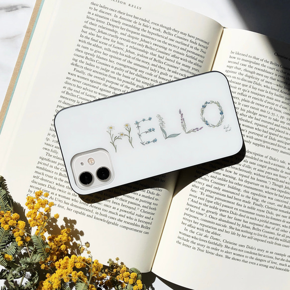 《受注生産》強化ガラス製 iPhoneケース【HELLO】iPhoneカバー 花柄 iPhone15他 全機種対応