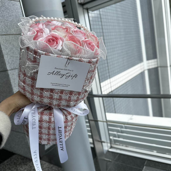 生誕ブーケ　生誕花束　枯れない　ツイードブーケ　ワンホンブーケ　花束　ピンク| Princesse Bouquet