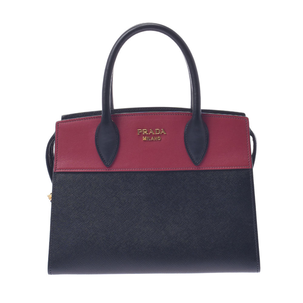 PRADA プラダ 2WAYバッグ バイカラー 黒/赤 ゴールド金具 1BA045 レディース サフィアーノ ハンドバッグ Aランク 中古 