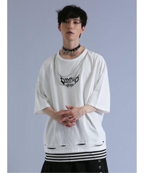 SD×PSYCHONATION フェイクレイヤード ダメージ クルー半袖BIG 半袖 メンズ Tシャツ カットソー カジュアル インナー ビジネス ギフト プレ