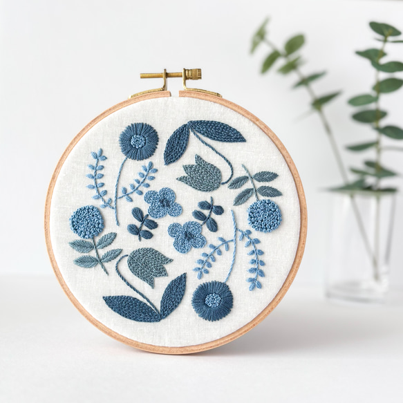 涼風 ファブリックパネル 直径16cm /刺繍 インテリア 壁飾り