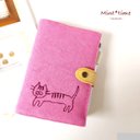 猫 刺繍*ほぼ日手帳(オリジナル)カバー 留め具で開き防止 ペンホルダー付き 文庫本(A6サイズ) 布 ハンプ ふんわりカバー  2023年手書きの手帳 日記に ヴィンテージ*ピンク