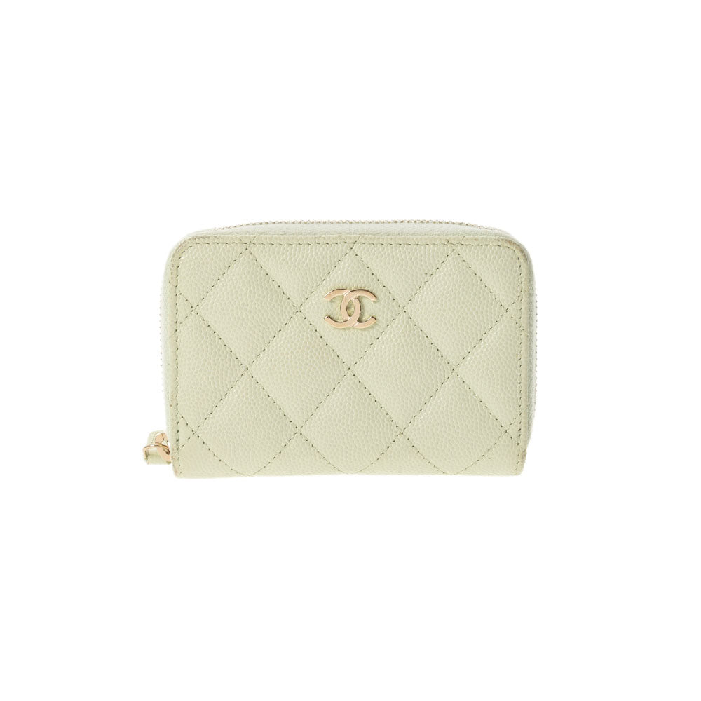 CHANEL シャネル マトラッセ ライトグリーン ゴールド金具 A80799 レディース キャビアスキン コインケース ABランク 中古 